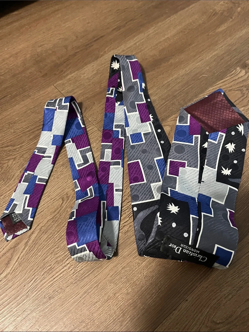Dior Geometric & Star Pattern Silk Tie in Purple, Blue & Gray